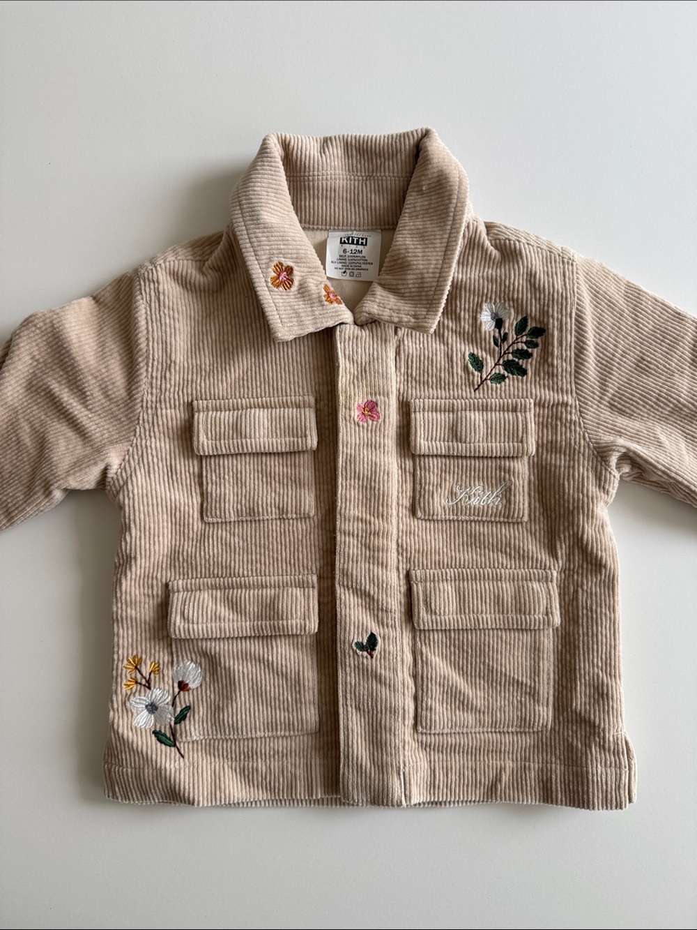 Kith Kids Beige Corduroy Jacket with Floral Embroidery